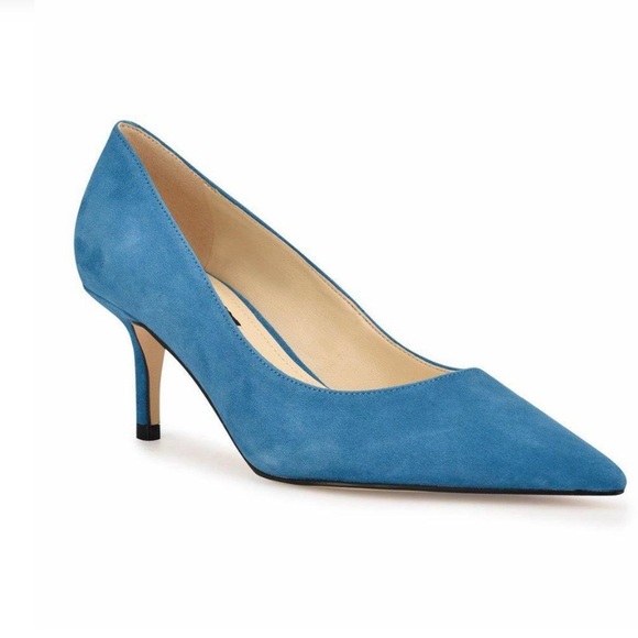 Nine West Blue Teal Arlene Pointy Closed Toe Pump Kitten High Heel Spring Sz 8.5 - Picture 1 of 4